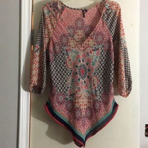 *Silky Feel* V-Neck 3/4 elastic sleeve blouse top